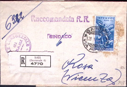 1954-INTERPOL Lire 60 Isolato Su Piego Raccomandato Bari (28.10) - 1946-60: Marcophilie