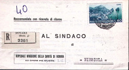 1954-TURISTICA Lire 60 Isolato Su Piego Raccomandato Novara - 1946-60: Marcophilia