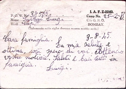 1944-PRIGIONIERI GUERRA In India POW Camp 25 Su Cartolina Per P.g. - Marcophilie