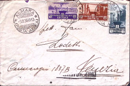 1936-ERITREA C.15, 35 E Lire 1 Su Busta Via Aerea Asmara (9.9) - Erythrée