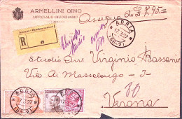 1927-LEONI C.10 + Michetti C.40 E 2 C.60 Su Raccomandata/c.assegno Adria (17.3) - Marcofilía