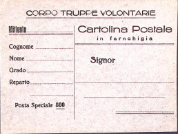 1938-Cartolina Franchigia Corpo Truppe Volontarie (Spagna) Nuova - Marcofilía