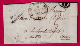 CURSIVE 14 RIOM ES MONTAGNE CAD TYPE 11 BORT CORREZE BOITE RURALE A APCHON POUR LA ROCHE CADILLAC REEXP TULLE LETTRE - 1801-1848: Vorläufer XIX