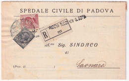 1924-Michetti C.85 + LEONI C.15 (109+112) Su Piego Raccomandato Padova (24.1) - Marcofilie