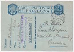 1941-Posta Militare/Nro 88 C.2 (29.3) Su Cartolina Franchigia - Marcophilie
