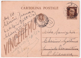 1943-Posta Militare/n. 228 C.2 (31.8) Su Cartolina Postale Vinceremo C.30 - Marcophilia