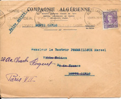 Principauté De Monaco  Sur Lettre  1934 - Brieven En Documenten