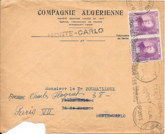 Principauté De Monaco  Sur Lettre  1934 - Brieven En Documenten