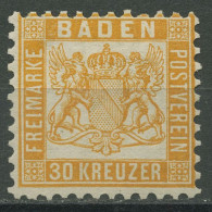 Baden 1862/66 30 Kreuzer Lebhaftgelborange 22 A Ungebraucht Ohne Gummierung - Postfris