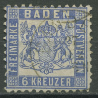 Baden 1862/66 6 Kreuzer Ultramarin 19 A Gestempelt, Zahnfehler - Gebraucht