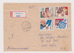 Czechoslovakia 1970s Registered Cover W/Topic Stamps Mi#2356/2359 Set Winter Spartakiad, Giraffe, Sent To Bulgaria /934 - Briefe U. Dokumente