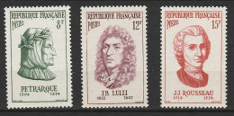 France-N°1082/1084 Neufs**/ MNH : Personnages étrangers : Pétrarque - Lulli - J.J. Rousseau - Ongebruikt