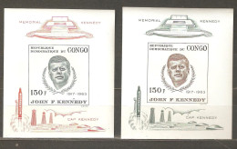 Congo: 2 Mint Inperforated Blocks, In Memory Of Kennedy, 1966, Mi#Bl-9, 11, MNH - Nuovi