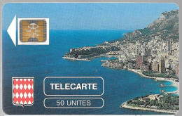 CARTE²°-PUBLIC-MONACO-50U-MF1a-SC4On-N°Série106773-ROCHER De MONACO-Fleche Blanche/Immeubles Rouge-Utilisé-LUXE - Monaco