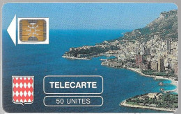 CARTE²°-PUBLIC-MONACO-50U-MF1a-SC4On-N°Série106773-ROCHER De MONACO-Fleche Blanche/Immeubles Rouge-Utilisé-LUXE - Monace