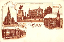 Lithographie Gera In Thüringen, Kaiserl. Postamt, Kaiser Wilhelm Denkmal , St. Johannis Kirche - Autres & Non Classés
