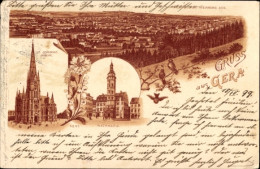 Clair De Lune Lithographie Gera In Thüringen, St Johannis Kirche, Rathaus, Panorama Vom Weinberg Aus - Autres & Non Classés