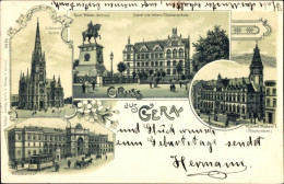 Lithographie Gera In Thüringen, Kaiserl. Postamt, Kaiser Wilhelm Denkmal , St. Johannis Kirche - Autres & Non Classés
