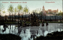 CPA Potsdam, Neptunteich Mit Grotte, Kriegsschule - Autres & Non Classés