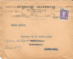 PRINCIPAUTÉ De MONACO 1933  Sur Lettre - Brieven En Documenten