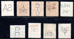 Japan, 9 Stamps With Perfins (9 Marken M. Firmenlochungen) - Oblitérés