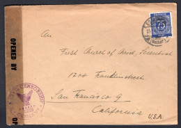 GERMANY Esslingen 1947 Censored Cover To USA. American Occupation Zone - Covers & Documents