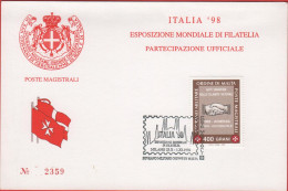 SMOM - 1998 - Poste Magistrali - 400 Grani Aiuti Umanitari + Annullo Esposizione Mondiale Di Filatelia Italia '98 - Part - Briefmarkenausstellungen