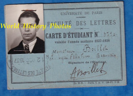 Carte D' étudiant Avec Photo - Faculé Des Lettres , PARIS , 1937 - A. Boillet  Lycée Félix Faure De Bauvais - Université - Tessere Associative