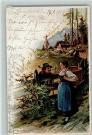 12077211 - Doecker Frau Mit Einer Kiepe - Berge 1901 AK - Döcker, E.