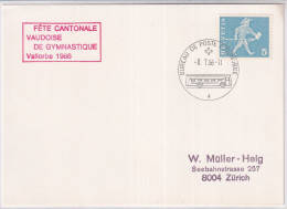 Zumst. 355 / Mi. 696 Karte Mit Automabilpost Sonderstempel A1022 - Fête Cantonale Vaudoise De Gymnastique Vallorbe 1966 - Postmark Collection