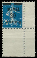 MEMEL 1920 Nr 20b Postfrisch ECKE-URE X887D8E - Memelland 1923