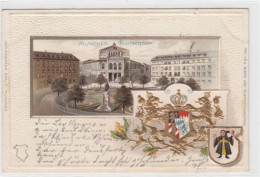 39087011 - Muenchen, Lithographie. Gaertnerplatz Mit Praegewappen Gelaufen, Ca. 1900. Ecken Mit Albumabdruecken, Knick  - München