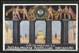Künstler-AK Dresden, Internationale Hygiene Ausstellung 1911, Ausstellungsgelände  - Tentoonstellingen