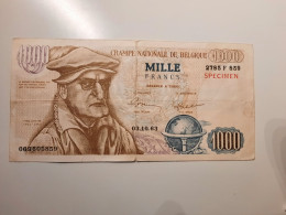 1963 Numismatique Billet De 1000  Francs Belge Spécimen Publicité électorale En Français Ancien PLP Banque Papier - [ 8] Vals En Specimen