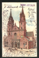 Lithographie Basel, Kirchgänger Vorm Münster  - Basilea