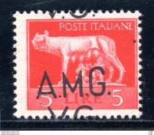 AMG. VG. - Lire 5 Soprastampa Spostata "VG" A Cavallo - Mint/hinged