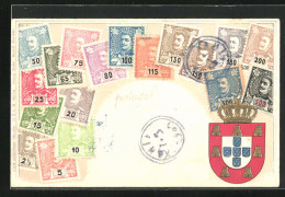 AK Briefmarken Und Wappen Von Portugal  - Francobolli (rappresentazioni)