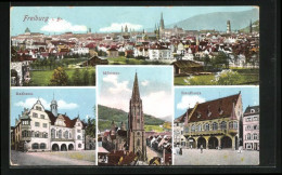 AK Freiburg I. Br., Ortsansicht, Rathaus, Münster Und Kaufhaus  - Freiburg I. Br.