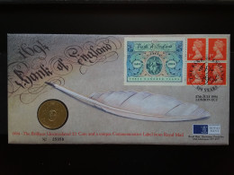 GRAN BRETAGNA - 3° Centenario Banca D'Inghilterra - Busta + Moneta Proof Da 2 Sterline + Spese Postali - 1991-2000 Dezimalausgaben