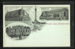 Mondschein-Lithographie Hannover, Neuhaus, Altes Rathaus, Waterloo-Säule, Schloss An Der Leime  - Hannover
