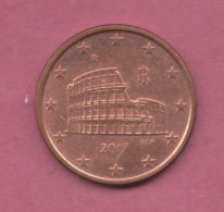 Italy, 2017- 5 Cent-  Copper Plated Steel- Obverse Colisseum. Reverse A Globe, Next To The Face Value- - Italy