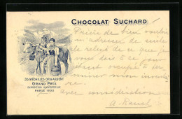 Lithographie Chocolat Suchard, Schweizer Milchbauern Mit Kuh  - Cultures