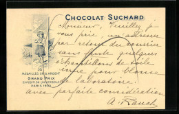 Lithographie Chocolat Suchard, Mädchen Mit Schokoladenpackung  - Cultivation