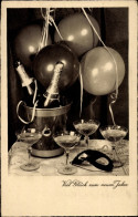 CPA Glückwunsch Neujahr, Sektflasche Im Kühler, Luftballons, Maske - Nieuwjaar
