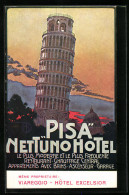 Cartolina Pisa, Nettuno Hotel, Schiefer Turm  - Pisa