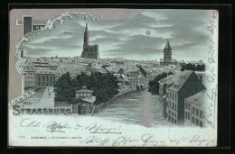 Lithographie Clair De Lune Strassburg, Vue Générale Avec Münster  - Other & Unclassified