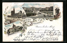 Lithographie Strassburg, Universität U. Pont, Kaiserpalast, Münster  - Other & Unclassified