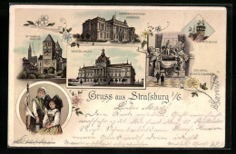 Lithographie Strassburg, Kaiserl. Palais, Landesausschuss-Gebäude, St. Thomas-l'Église  - Other & Unclassified