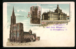 Lithographie Strassburg, Kaiserpalast, Münster, Münsteruhr  - Autres & Non Classés