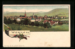 Lithographie Wörth A. S., Vue Générale Avec L'Église  - Woerth